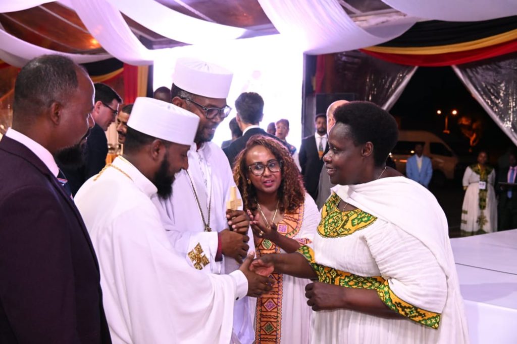 Vice President Maj. (Rtd.) Jessica Alupo (right) having light moment with Ethiopian Investors (Credit:PPU)  